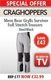 Craghoppers Mens Bear Grylls Survivor Full Stretch Trousers - Steel/Black Special Offer