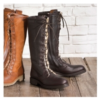 Aigle Chantelace Sheepskin Laced Leather Boot - Dark Brown