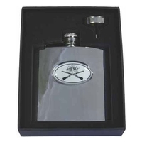 Bisley 6oz Hip Flask - Crossed Guns Design with Presentation Box and Funnel