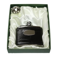 Bisley 4oz Hip Flask - Crocodile Finish with Presentaion Box and Funnel - Black