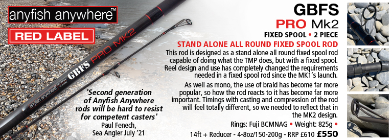 Anyfish Anywhere Red Label Tournament GBFS PRO MK2 Fixed Spool Surfcasting Rod - 14ft + Reducer - Casts 4-8oz