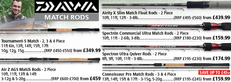 Daiwa Tournament Pro, Airity Match and Air AGS Match Rods