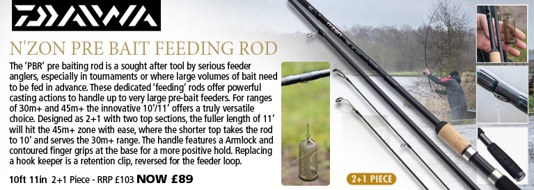 Daiwa 2+1 Piece N'Zon Pre Bait Feeding Rod - 10-11ft