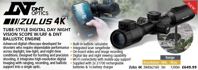 DNT Optics ZULUS 4K Tube-Style Digital Day Night Vision Scope w/LRF & DNT Ballistic Engine