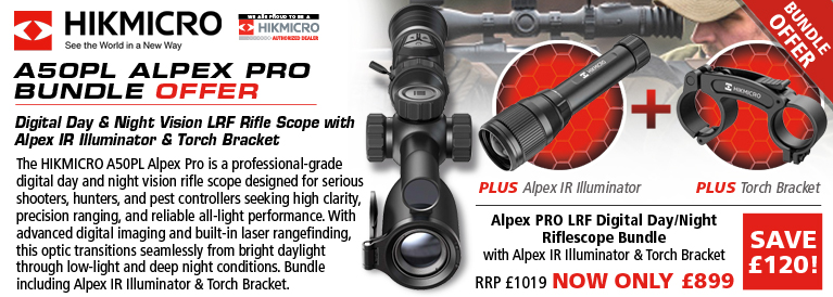 HIKMicro Alpex PRO LRF Digital Day/Night Riflescope Bundle with Alpex IR Illuminator & Torch Bracket