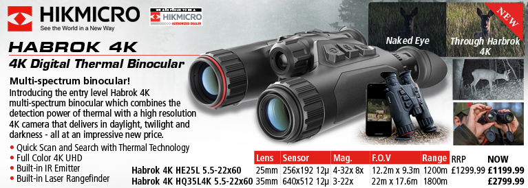 Hik Micro Habrok 4K HE25L Multi-Spectral Thermal (256x192) 4K Digital Binoculars w/LRF