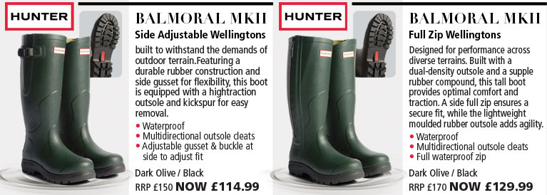 Hunter Balmoral MKII Side Adjustable Wellington Boots and Balmoral MKII Full Zip Wellington Boots