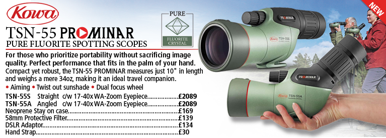 Kowa TSN-55A 55mm Prominar Pure Fluorite Angled Spotting Scope with 17-40x WA-Zoom Eyepiece and TSN-55 55mm Prominar Pure Fluorite Straight Spotting Scope with 17-40x WA-Zoom Eyepiece