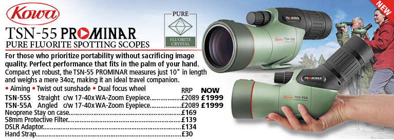 Kowa TSN-55A 55mm Prominar Pure Fluorite Angled Spotting Scope with 17-40x WA-Zoom Eyepiece and TSN-55 55mm Prominar Pure Fluorite Straight Spotting Scope with 17-40x WA-Zoom Eyepiece