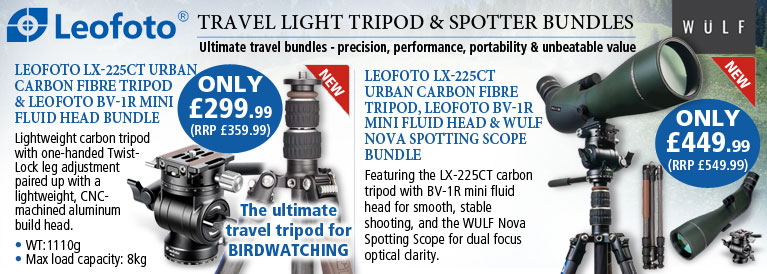 Leofoto Urban LX-225CT+BV-1R Carbon Tripod & Mini Fluid Head Bundle and Leofoto Urban LX-225CT+BV-1R Carbon Tripod & Mini Fluid Head & Wulf Nova Spotting Scope Bundle