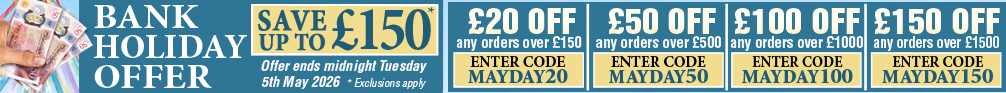 May Day Bank Holiday Special Save Up To One Hundred and Fifty Pounds