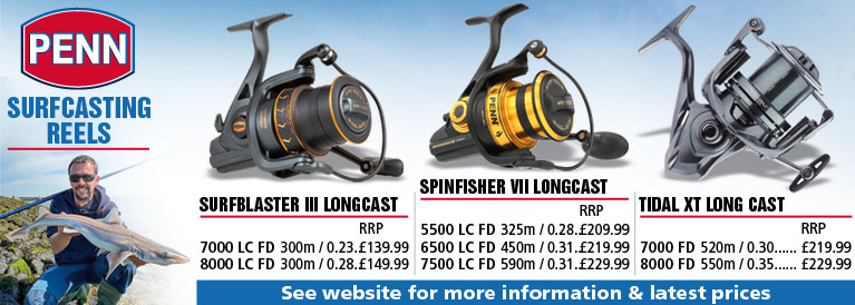 Penn Surfcasting Reels, Surfblaster III Longcast, Spinfisher VII Longcast and Tidal XT Longcast