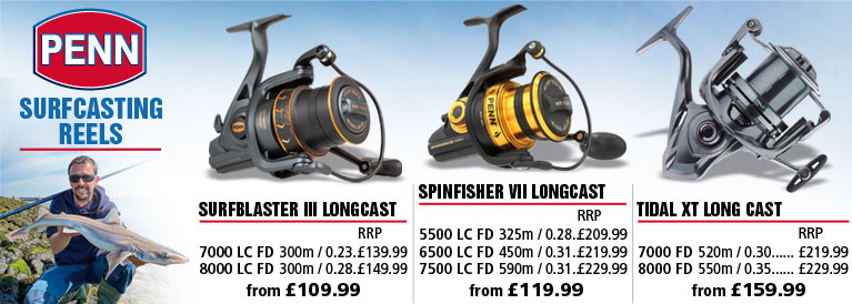 Penn Surfcasting Reels, Surfblaster III Longcast, Spinfisher VII Longcast and Tidal XT Longcast
