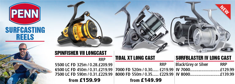 Penn Surfcasting Reels, Surfblaster III Longcast, Spinfisher VII Longcast and Tidal XT Longcast