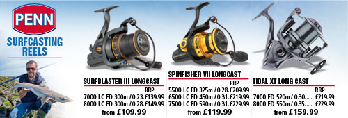 Penn Surfcasting Reels, Surfblaster III Longcast, Spinfisher VII Longcast and Tidal XT Longcast