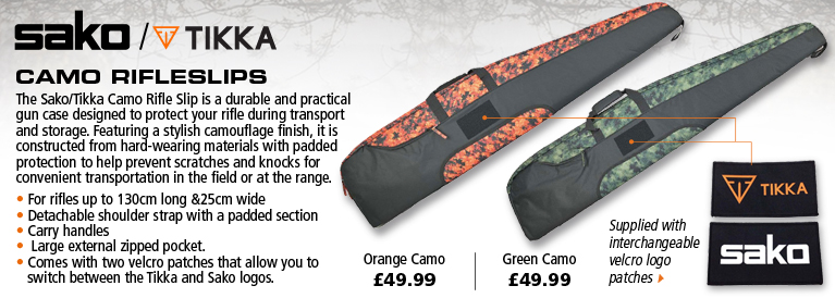 Sako Rifle Slip with Tikka/Sako Logo - Orange Camo / Green Camo