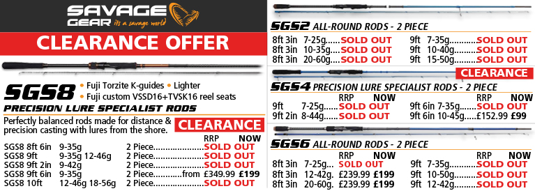 Savage Gear SGS8, SGS2, SGS4 and SGS6 Rods Clearance Offers