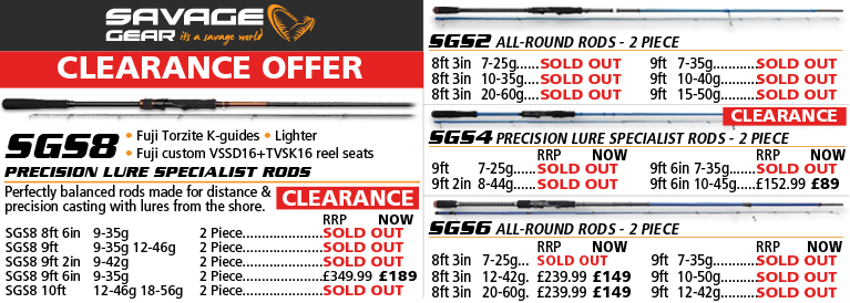 Savage Gear SGS8, SGS2, SGS4 and SGS6 Rods Clearance Offers