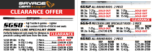 Savage Gear SGS8, SGS2, SGS4 and SGS6 Rods Clearance Offers