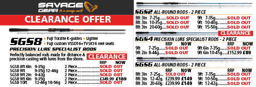 Savage Gear SGS8, SGS2, SGS4 and SGS6 Rods Clearance Offers