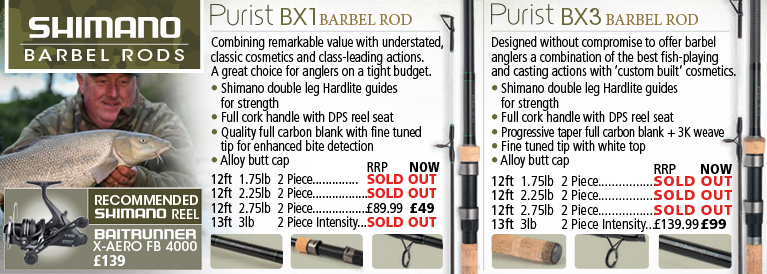 Shimano Purist BX1 and Purist BX3 Barbel Rods