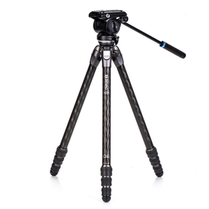 Image of Benro Tortoise Carbon Fibre Lightweight Birdwatching / Travel 4 section Tripod C/W with Flat Base S4PROVideo Head - Wt 2.4Kg
