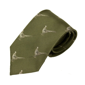 Image of Bisley Pheasants Silk Tie - Green