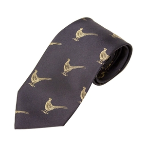 Image of Bisley Pheasants Silk Tie - Navy