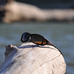Image of Cocoons Wide Line Polarized Sunglasses - Black Frame / Amber Lens