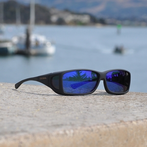 Image of Cocoons Wide Line Polarized Sunglasses - Black Frame / Blue Mirror Lens