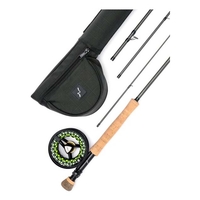 Guideline Embrace Fly Fishing Saltwater / Predator Outfit - 9ft #7 Fly Rod, Black NOVA fly reel, a floating WF fly line, backing, and a leader.