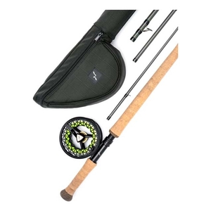 Image of Guideline Embrace Fly Fishing Double Handed Salmon Outfit - 12ft #7/8 Fly Rod, Black NOVA fly reel, mono shooting line, floating multi-tip body, and intermediate tip.