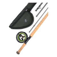 Guideline Embrace Fly Fishing Double Handed Salmon Outfit - 13ft #8/9  Fly Rod, Black NOVA fly reel, mono shooting line, floating multi-tip body, and intermediate tip.