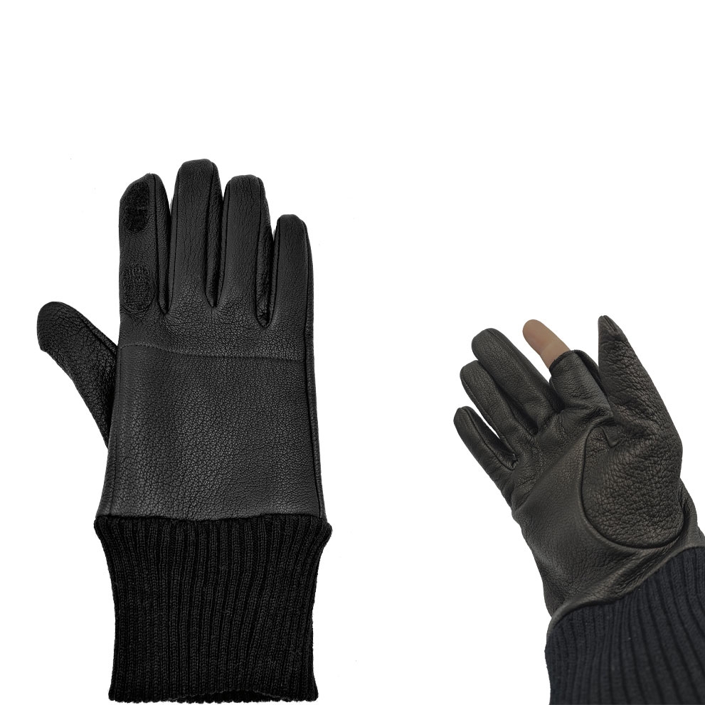 Beretta Men's Leather Shooting Gloves – Adjustable Wrist, Touch Screen – Black/Gray