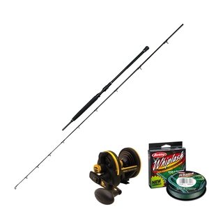 Image of Penn Rampage Braid Boat 8ft2in 12-20lb 2pce Rod Combo, Squall 15 Level Wind Multiplier, Berkley Whiplash Pro Green 20lb Line