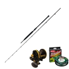 Image of Penn Rampage Braid Boat 8ft2in 12-20lb 2pce Rod Combo, Squall 15 Level Wind Multiplier, Berkley Whiplash Pro Green 20lb Line