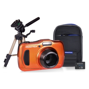 Image of Praktica Luxmedia WP240 20MP Camera Kit With 16GB MicroSD Card, Case And Desktop Tripod - Orange