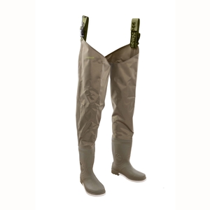 Image of Snowbee 210D Wadermaster Nylon/PVC Thigh Waders - Cleated Sole - Sage Green