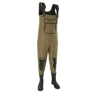 Image of Snowbee 4mm SFT Neoprene Chest Bootfoot Waders - Cleated Sole - Olive Green