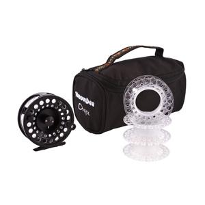 Image of Snowbee Onyx Cassette Fly Reel  #7/9 plus 3 Spare Cassette Spools in Reel Case - Black