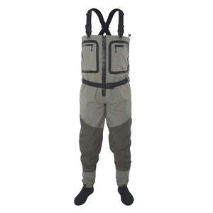 Image of Snowbee SFT Zip-Front Breathable Stockingfoot Chest Waders - Green