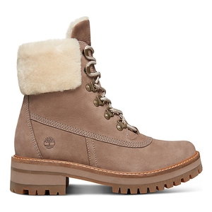 Image of Timberland Courmayeur Valley 6 Inch Boot With Authentic Shearling Lining (Women's) - Medium Grey (Taupe) Nubuck