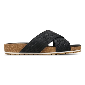 Image of Timberland Malibu Waves Cross Slide Sandals (Women's) - Black Embossed Suede