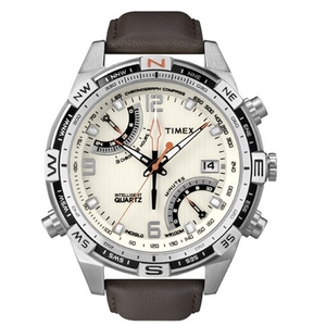 Image of Timex IQ Fly-back Chrono - Brown Leather Strap
