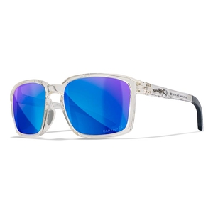 Image of Wiley X Alfa Captivate Polarized Sunglasses - Blue Mirror Smoke Grey Lenses / Gloss Clear Crystal Frame