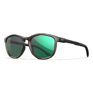 Image of Wiley X Bravo Polarized Sunglasses - Captivate Polarized Green Mirror-Amber Lens / Gloss Tortoise-Gloss Black Fr