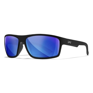 Image of Wiley X Peak XL Polarized Sunglasses - Captivate Polarized Blue Mirror Lens / Matte Black Frame