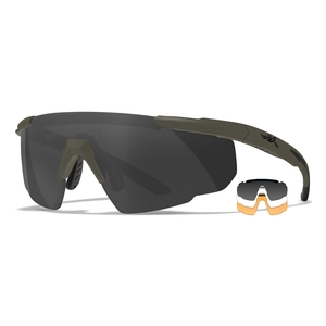 Image of Wiley X Saber Advanced Interchangeable Sunglasses - Smoke Grey + Clear + Light Rust Lens/OD Green Frame