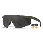 Image of Wiley X Saber Advanced Interchangeable Sunglasses - Smoke Grey + Clear + Light Rust Lens/OD Green Frame