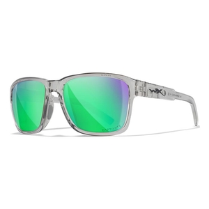 Image of Wiley X Trek Captivate Polarized Sunglasses - Green Mirror Amber Lenses / Gloss Crystal Light Grey Frame